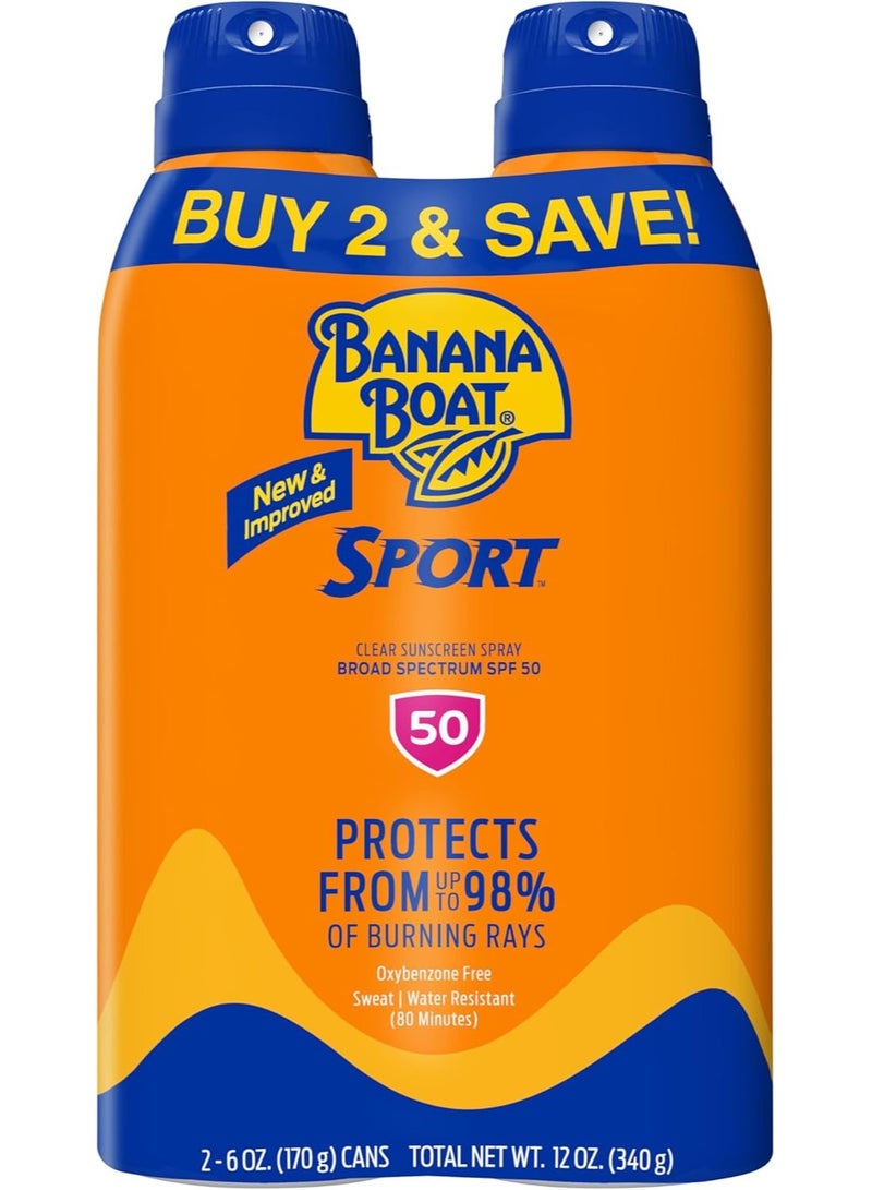 BANANA BOAT (Pack of 2) Sport Ultra SPF 50 Sunscreen Spray, 2x6 oz  - Image 1