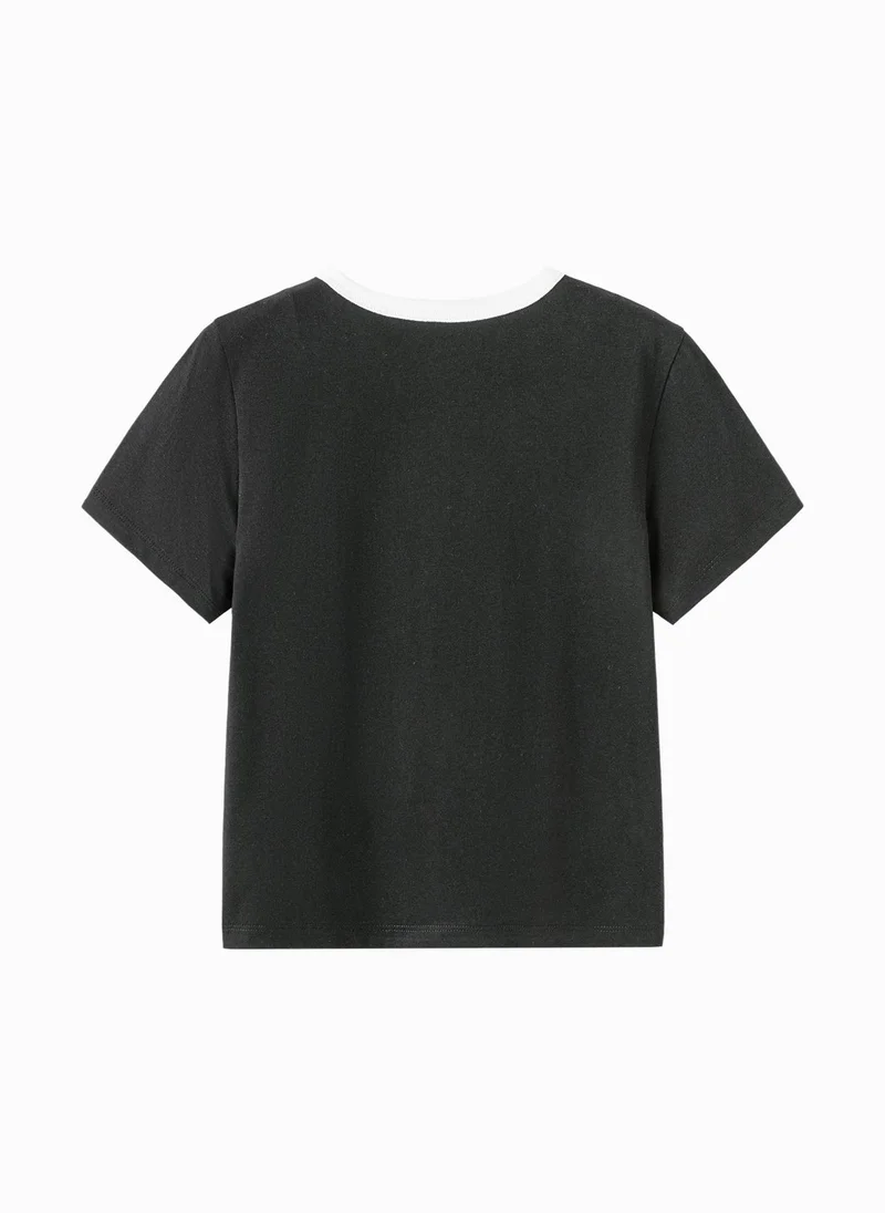 Balabala Black Kids Girls Round v-neck short-sleeved T-shirt for Women | Best Price UAE