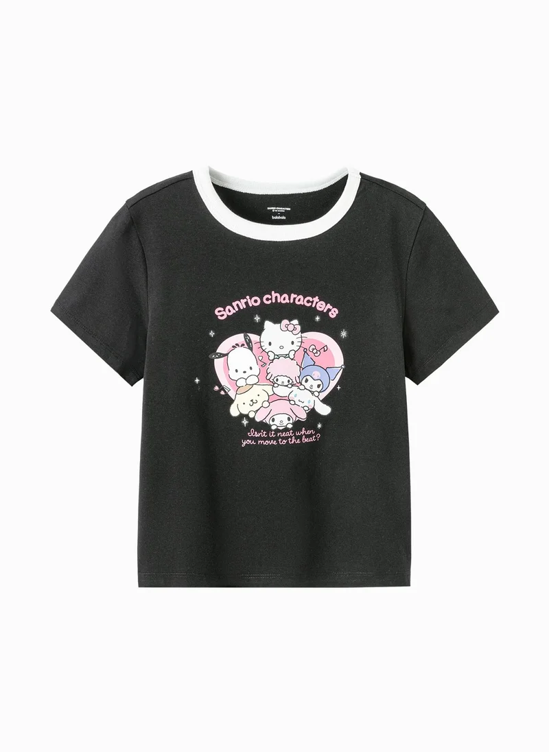 Kids Girls Round v-neck short-sleeved T-shirt