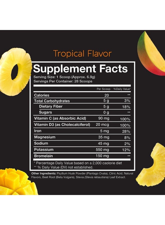 Pinch Magic Fiber Supplement Powder | Tropical Flavored Psyllium Husk Powder for Digestive Health & Gut Support | Sugar Free Supplement for Keto & Vegan Diets | USA-Made | 28-Day Supply - Image 4