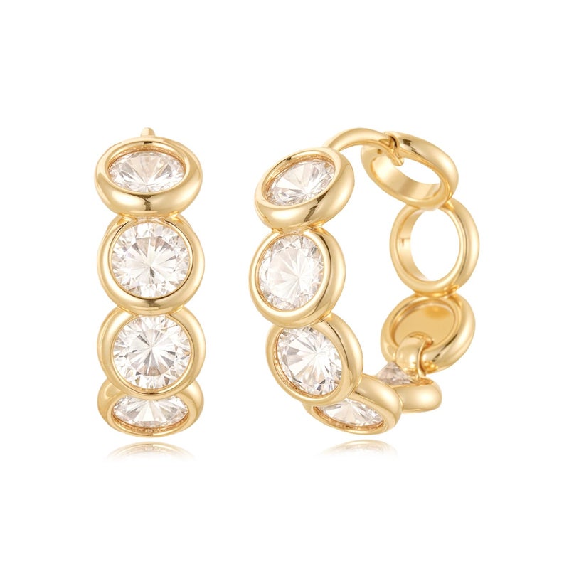 MYEARS Women Gold Earrings Huggie Link Chain Hoop Cubic Zirconia 14K Gold Plated Small Simple Hypoallergenic Everyday Jewelry - Image 1