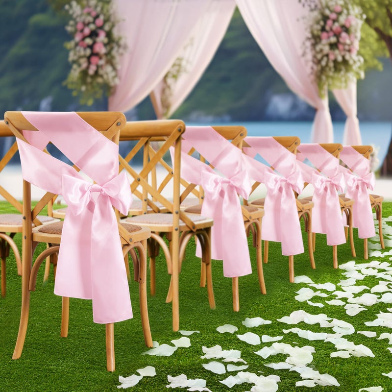 Counfeisly 10 Pcs Pink Satin Chair Sashes Bows Universal Chair Cover for Wedding Reception Events Banquets Party, Hotel Event Decorations, 6 x 108 inch - Image 3