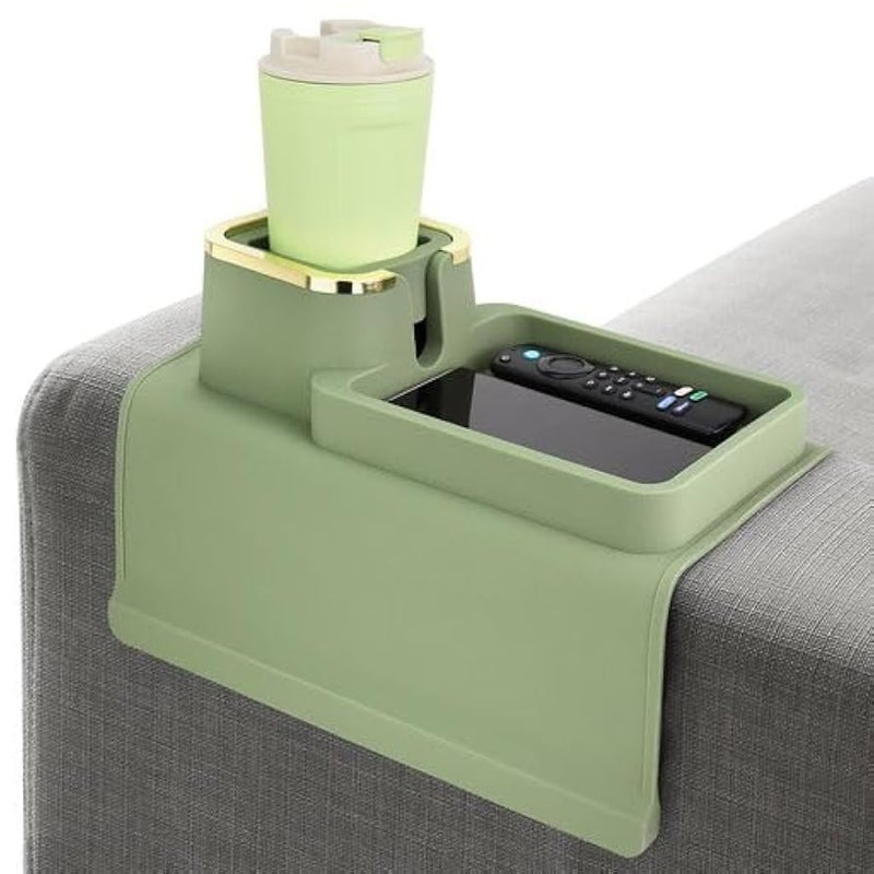 EVVIX Couch Cup Holder Tray, Silicone Couch Drink Holder, Strong and Weighted Phone/Remote Sofa Cup, Gifts for Mom, Dad, Husband, Couch Remote Control and Phone Organizer (Green) - Image 1
