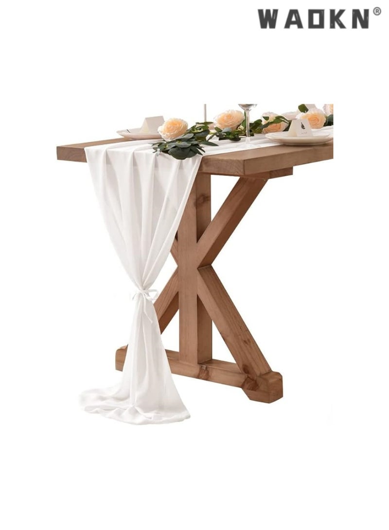 دبليو أيه أو كي أن 10 - القدم الشيفون الأبيض تشغيل الجدول الزفاف تشغيل الجدول ، 29x120 بوصة الشاش تشغيل الجدول ، نمط ريفي سطح المكتب شفافة الديكور ، ومناسبة للعروس رومانسية دش / دش الطفل / عيد ميلاد الطرف كعكة الجدول - Image 3
