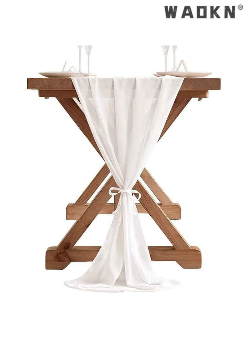 دبليو أيه أو كي أن 10 - القدم الشيفون الأبيض تشغيل الجدول الزفاف تشغيل الجدول ، 29x120 بوصة الشاش تشغيل الجدول ، نمط ريفي سطح المكتب شفافة الديكور ، ومناسبة للعروس رومانسية دش / دش الطفل / عيد ميلاد الطرف كعكة الجدول - Image 1