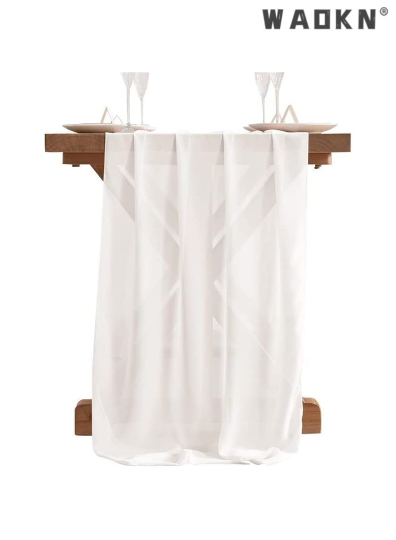 دبليو أيه أو كي أن 10 - القدم الشيفون الأبيض تشغيل الجدول الزفاف تشغيل الجدول ، 29x120 بوصة الشاش تشغيل الجدول ، نمط ريفي سطح المكتب شفافة الديكور ، ومناسبة للعروس رومانسية دش / دش الطفل / عيد ميلاد الطرف كعكة الجدول - Image 2