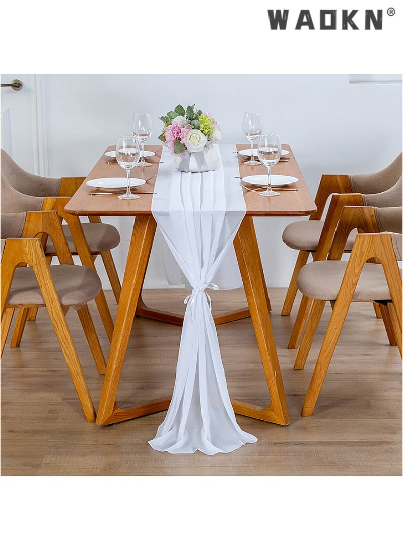 دبليو أيه أو كي أن 10 - القدم الشيفون الأبيض تشغيل الجدول الزفاف تشغيل الجدول ، 29x120 بوصة الشاش تشغيل الجدول ، نمط ريفي سطح المكتب شفافة الديكور ، ومناسبة للعروس رومانسية دش / دش الطفل / عيد ميلاد الطرف كعكة الجدول - Image 5