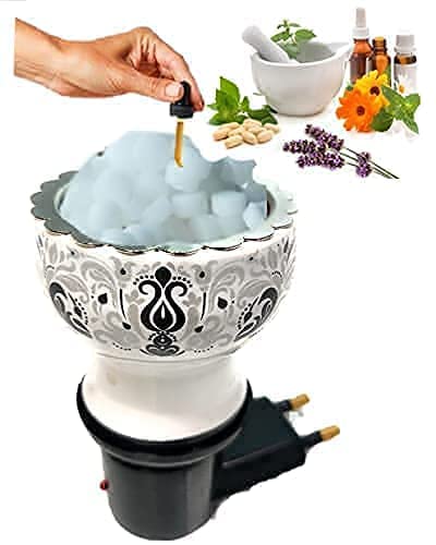 90 Degree Shock Proof Electric Aroma Camphor Diffuser for Home Fragrance Kapoor Dani Incense Holder Oil Burner Mix Colours 8x7 cmCeramic RoundWhite - Image 2