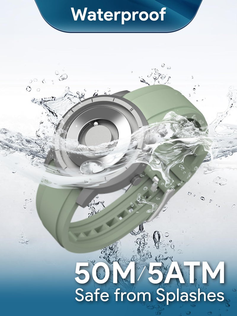 EUTOUR Magnetic Watches for Men 5ATM 40MM Specular Dial Quartz Magnet Watches with Ball Bearings and Silicone Watch Bands Idea for Men Unique Men's Wrist Analog Watch Green - Image 2
