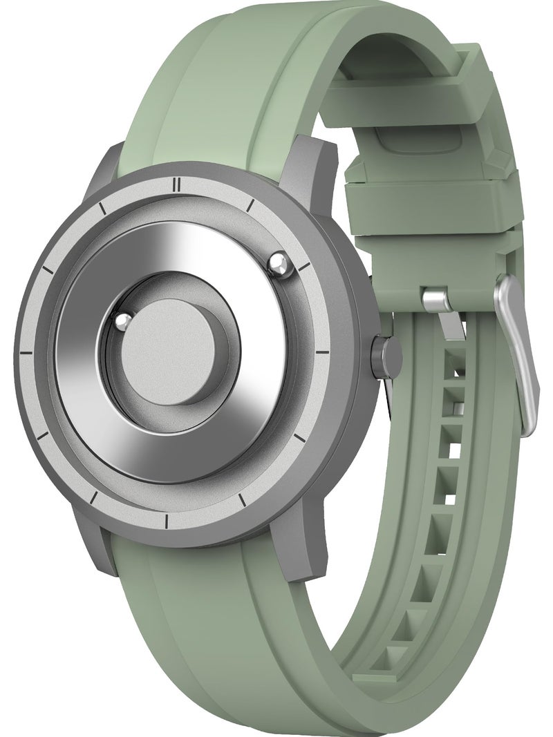 EUTOUR Magnetic Watches for Men 5ATM 40MM Specular Dial Quartz Magnet Watches with Ball Bearings and Silicone Watch Bands Idea for Men Unique Men's Wrist Analog Watch Green - Image 1