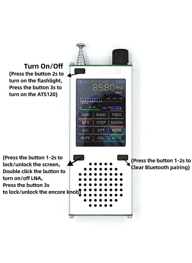 Generic ATS120 SI4732 ESP32 BT 150K-30Mhz 64M-108Mhz Receiver Frequency Amplitude Modulation LSB USB All Band Modes Adjustable 2.4inch Digital TFT Display  - Image 3