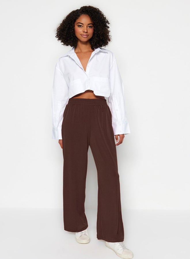 Brown Wide Leg/Relaxed Cut High Waist Stretchy Trousers TWOSS23PL00129