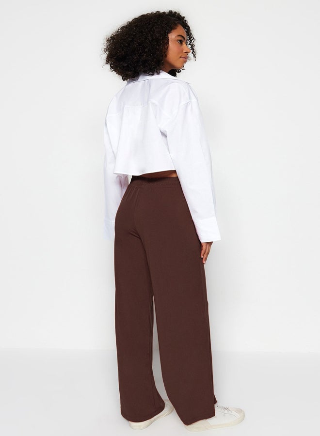 Brown Wide Leg/Relaxed Cut High Waist Stretchy Trousers TWOSS23PL00129