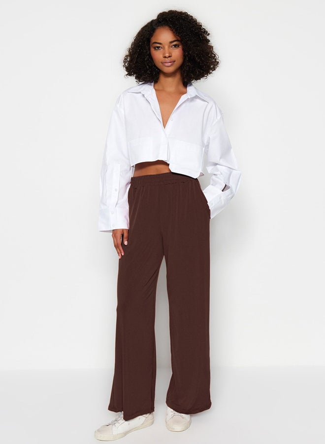 Brown Wide Leg/Relaxed Cut High Waist Stretchy Trousers TWOSS23PL00129