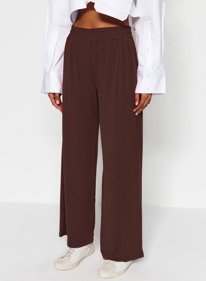 Brown Wide Leg/Relaxed Cut High Waist Stretchy Trousers TWOSS23PL00129