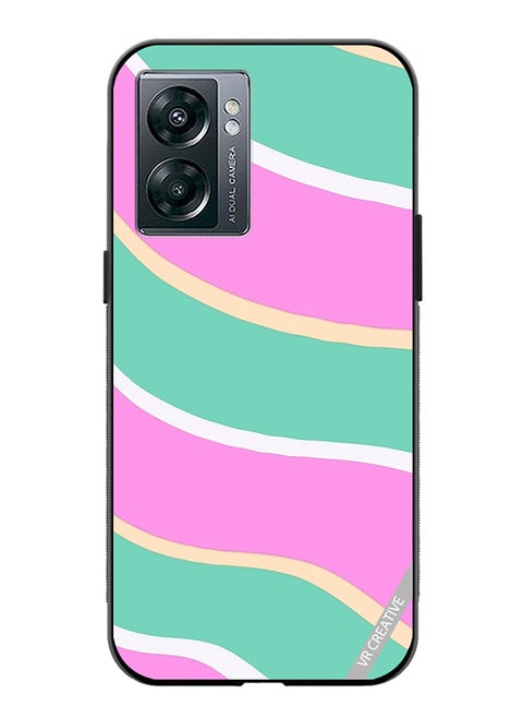 Protective Case Cover For Oppo A57 5G Diagonal Groovy Liquid Swirl Stripe Pattern In Green, Purple, And Pink Color Design Multicolour