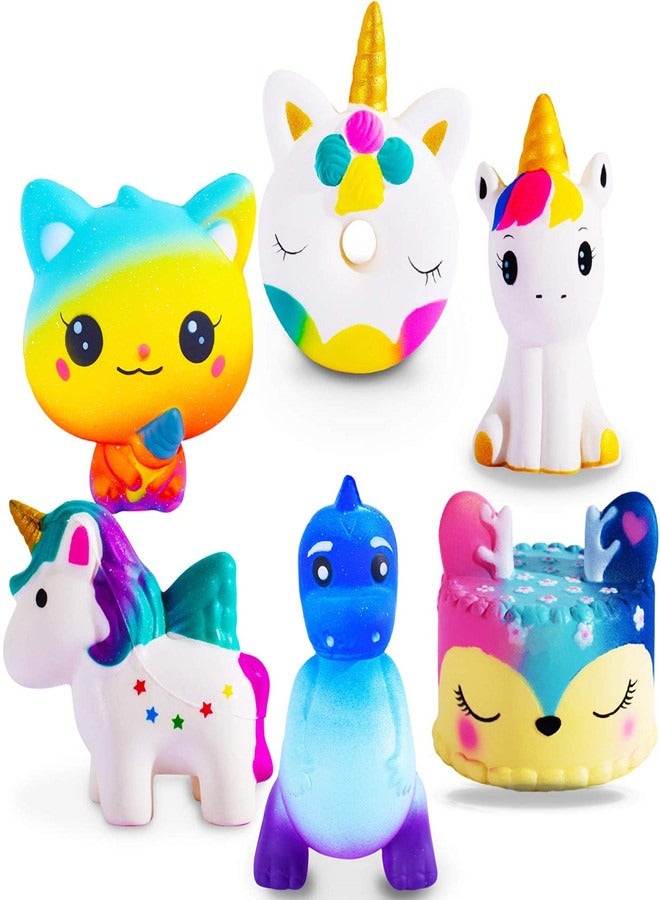 Osowake Soft Toy Gift, 6 Pack Unicorn Horse, Dinosaur, Cat, Doughnut, Cake, Large Animal Squeeze Kawaii Toy, Soft Toy, Creamy Soft Stress Relief Sensory Fidget Toy, Holiday Gift for Children - Image 1