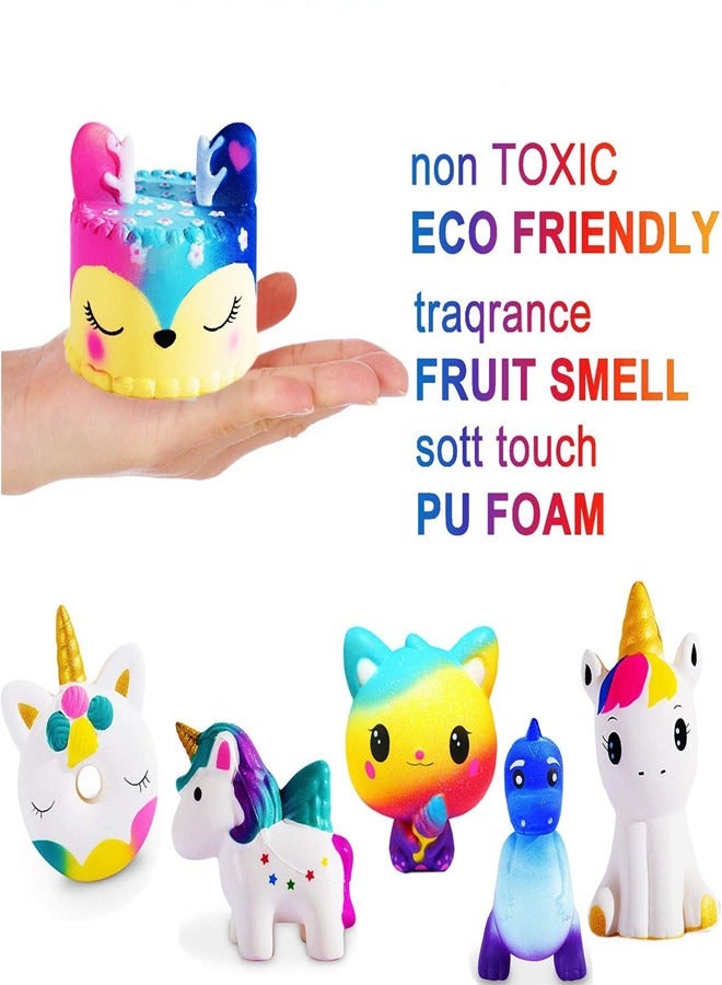 Osowake Soft Toy Gift, 6 Pack Unicorn Horse, Dinosaur, Cat, Doughnut, Cake, Large Animal Squeeze Kawaii Toy, Soft Toy, Creamy Soft Stress Relief Sensory Fidget Toy, Holiday Gift for Children - Image 2
