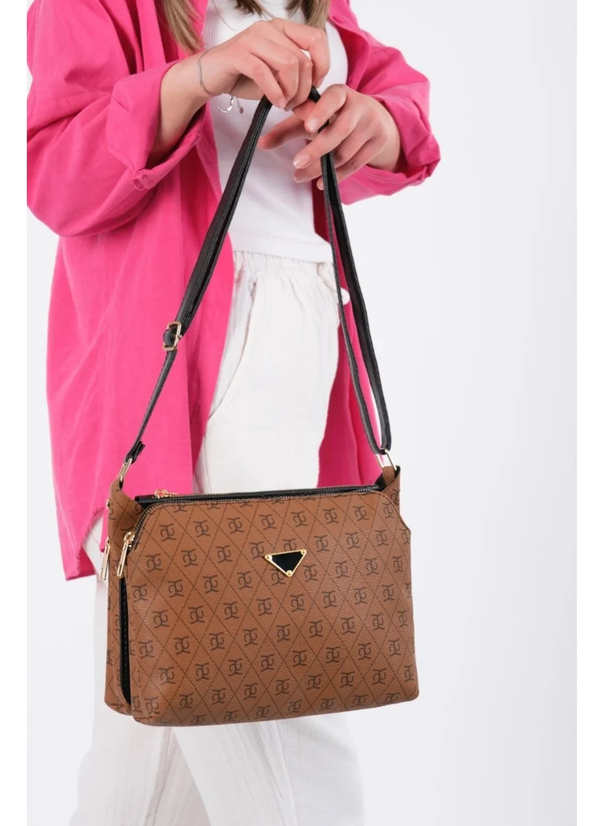 Newish Polo Tan Vegan Leather Three Compartment Women's Crossbody Shoulder Bag newpolo226