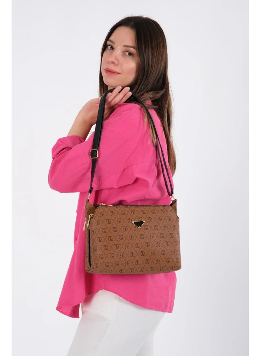 Newish Polo Tan Vegan Leather Three Compartment Women's Crossbody Shoulder Bag newpolo226