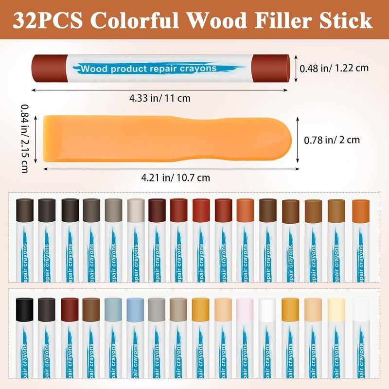 Anglekai 32PCS Furniture Repair Kit Wood Markers, Colorful Wood Filler Stick Floor Scratch Kits, Wooden Repair Wax Crayons Wax Sticks for Repairing Scratches - Image 2