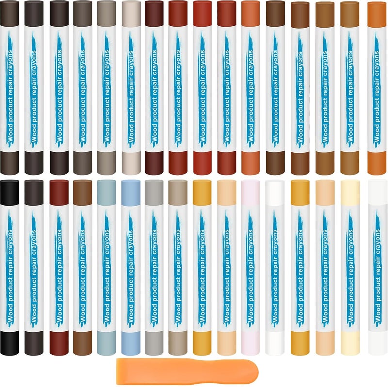 Anglekai 32PCS Furniture Repair Kit Wood Markers, Colorful Wood Filler Stick Floor Scratch Kits, Wooden Repair Wax Crayons Wax Sticks for Repairing Scratches - Image 1