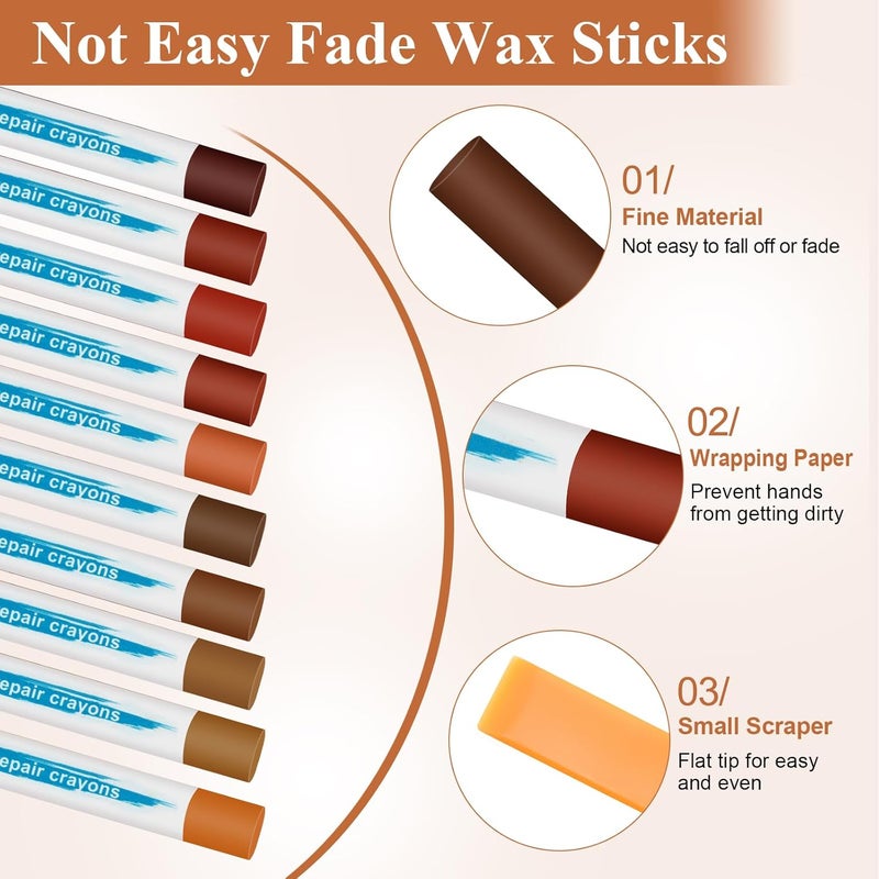 Anglekai 32PCS Furniture Repair Kit Wood Markers, Colorful Wood Filler Stick Floor Scratch Kits, Wooden Repair Wax Crayons Wax Sticks for Repairing Scratches - Image 3