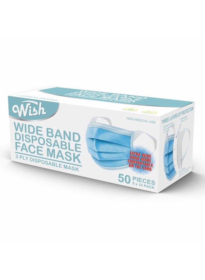 Wish Disposable Face Masks , Pack of 50, Wide Ear loop For Extra Comfort, 3 Ply, Ships from USA - Image 4