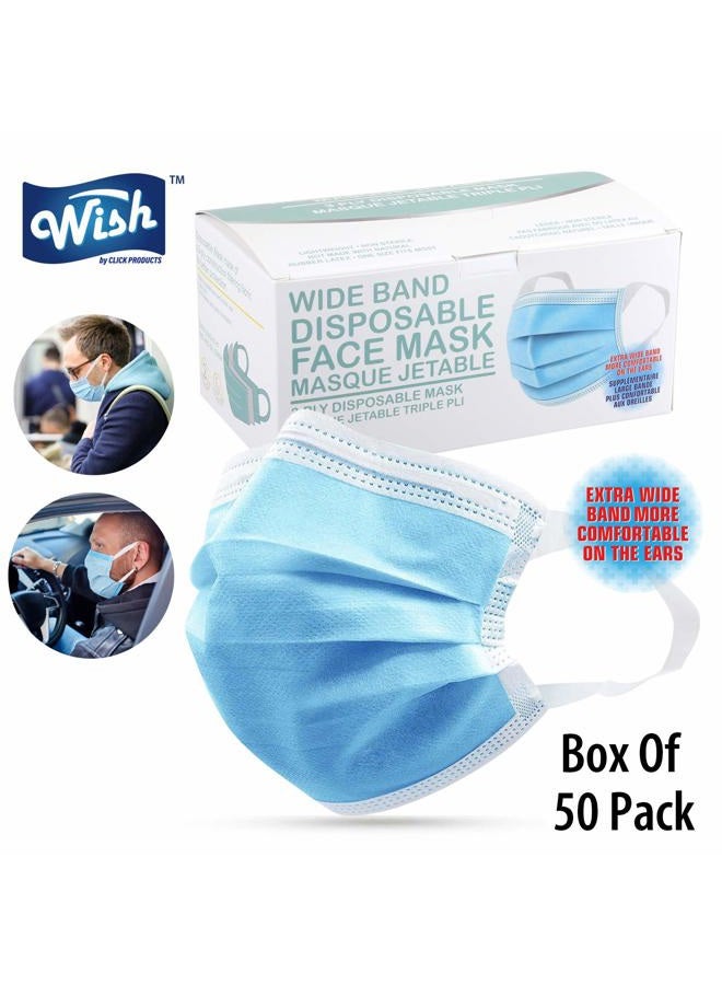 Wish Disposable Face Masks , Pack of 50, Wide Ear loop For Extra Comfort, 3 Ply, Ships from USA - Image 2