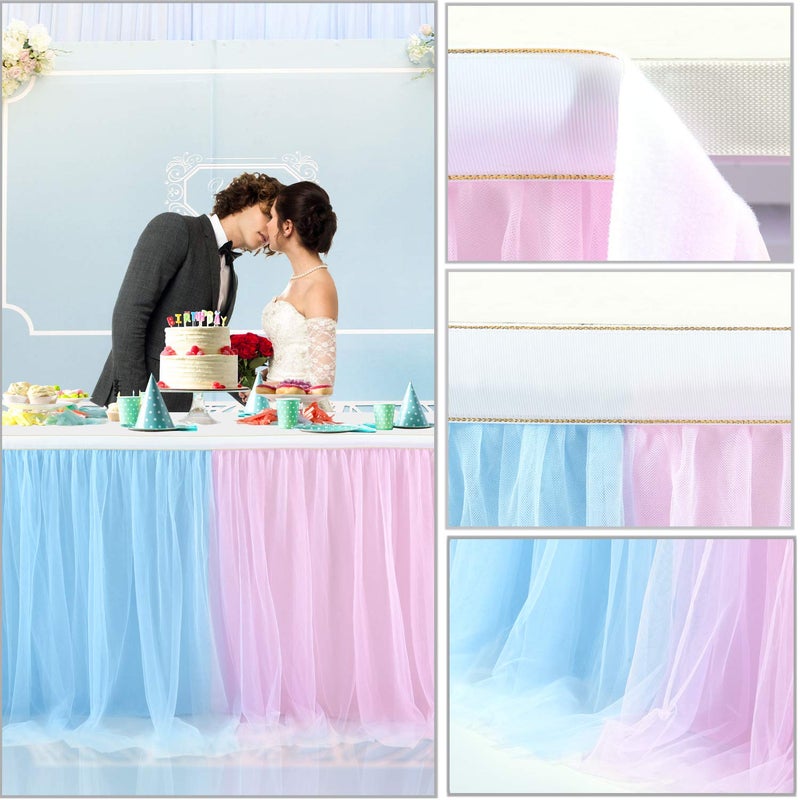 Suppromo 9ft Pink and Blue Gender Reveal Table Skirt Tulle Tutu Table Clothes Cover for Baby Shower Boy or Girl Birthday Party Wedding Cake Table Decorations - Image 5