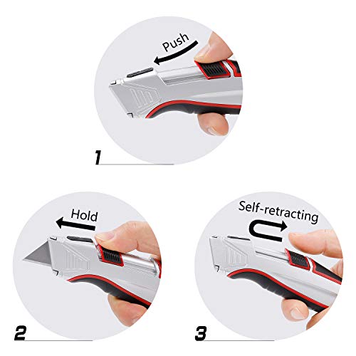 KingTool Self-Retracting Box Cutter with Holster & Belt Clip, Auto Retractable Safety Utility Knife with Total 10PCS SK5 blades, Aaluminum Shell with Rubber Grip, Sturdy & Strong - Image 2