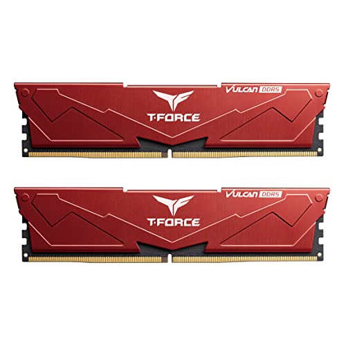 TEAMGROUP TForce Vulcan DDR5 32GB 2x16GB 6000MHz PC548000 CL38 Intel XMP 30 AMD Expo Compatible Desktop Memory Module Ram Red FLRD532G6000HC38ADC01 - Image 1