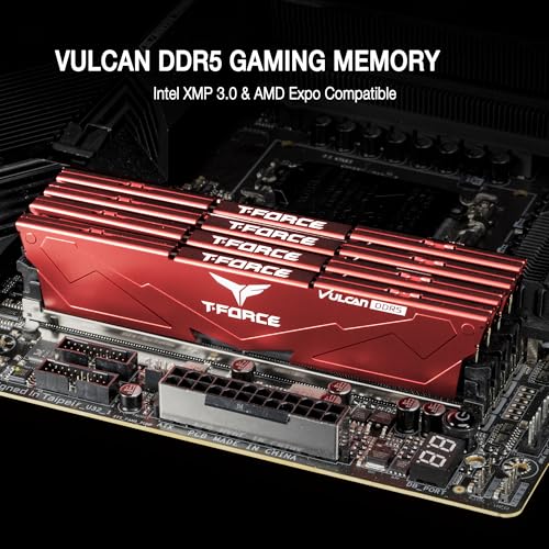 TEAMGROUP TForce Vulcan DDR5 32GB 2x16GB 6000MHz PC548000 CL38 Intel XMP 30 AMD Expo Compatible Desktop Memory Module Ram Red FLRD532G6000HC38ADC01 - Image 3