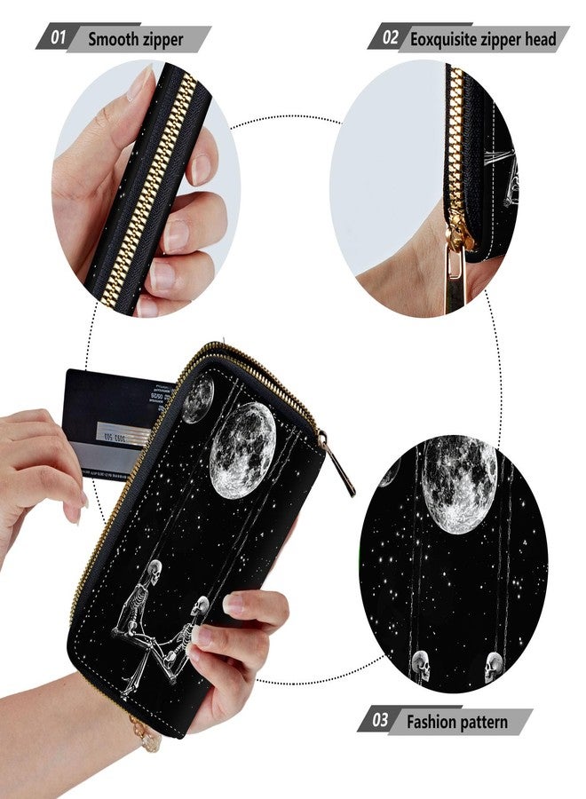 WZCJDHMJ Women Wallets,Large Capacity Clutch Purse for Women Ladie Men Wallet Clearance Credit Card Holder PU Leather Handbag Clutch Purse-Moon Skull - Image 4