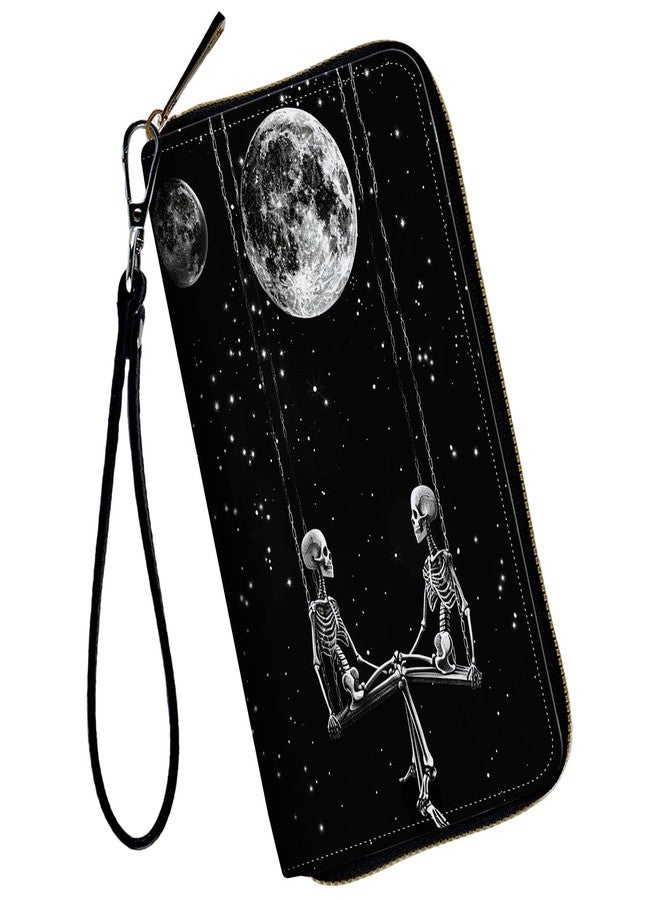 WZCJDHMJ Women Wallets,Large Capacity Clutch Purse for Women Ladie Men Wallet Clearance Credit Card Holder PU Leather Handbag Clutch Purse-Moon Skull - Image 1