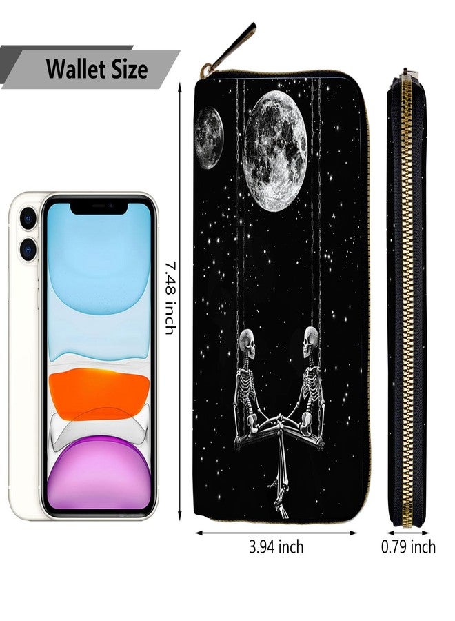 WZCJDHMJ Women Wallets,Large Capacity Clutch Purse for Women Ladie Men Wallet Clearance Credit Card Holder PU Leather Handbag Clutch Purse-Moon Skull - Image 5
