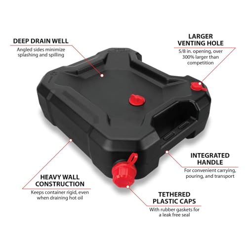 Performance Tool W4076 10-Quart Oil Drain Container, Deep Drain Well, Integrated Handle, Sealing Rubber Gaskets, Black - Image 2