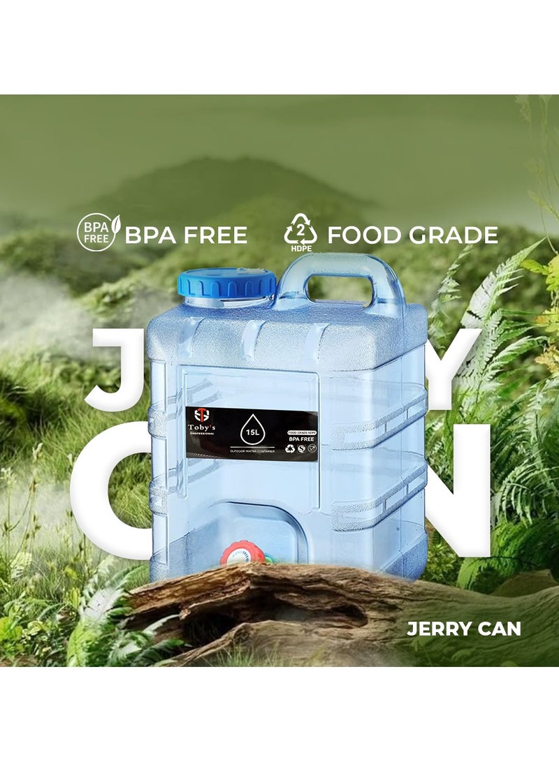 توبيز توبّي – جيري كان 15 لتر لحفظ المياه الخارجية، بلاستيك غذائي HDPE خالي من BPA، أزرق، محمول، سهل التنظيف، مقاوم للحرارة العالية للرحلات والتخييم - Image 2