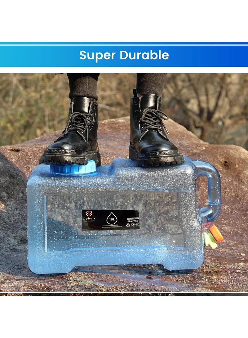 توبيز توبّي – جيري كان 15 لتر لحفظ المياه الخارجية، بلاستيك غذائي HDPE خالي من BPA، أزرق، محمول، سهل التنظيف، مقاوم للحرارة العالية للرحلات والتخييم - Image 5