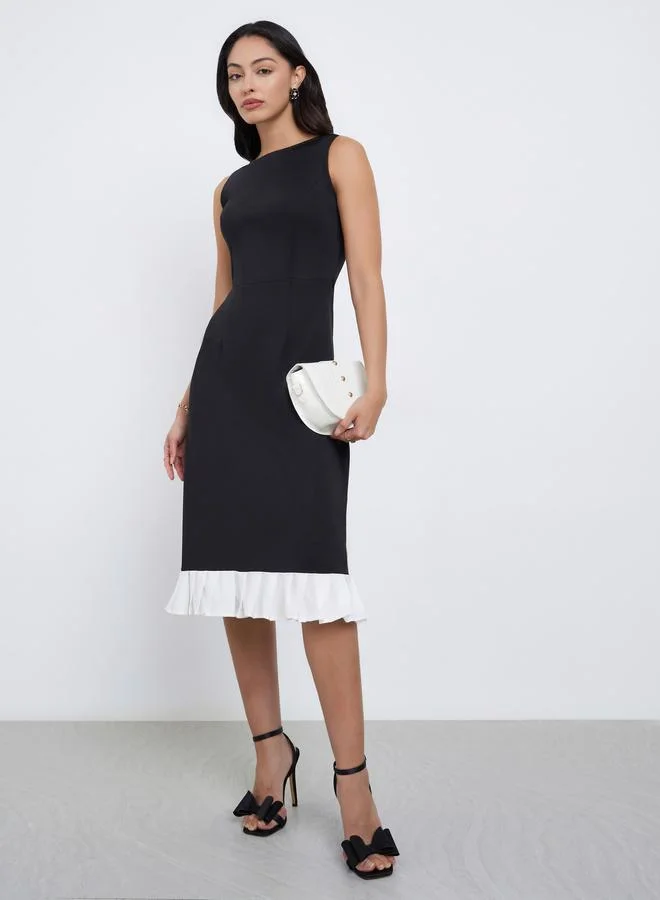 Styli Styli Black Sleeveless Sheath Knee Length Dress