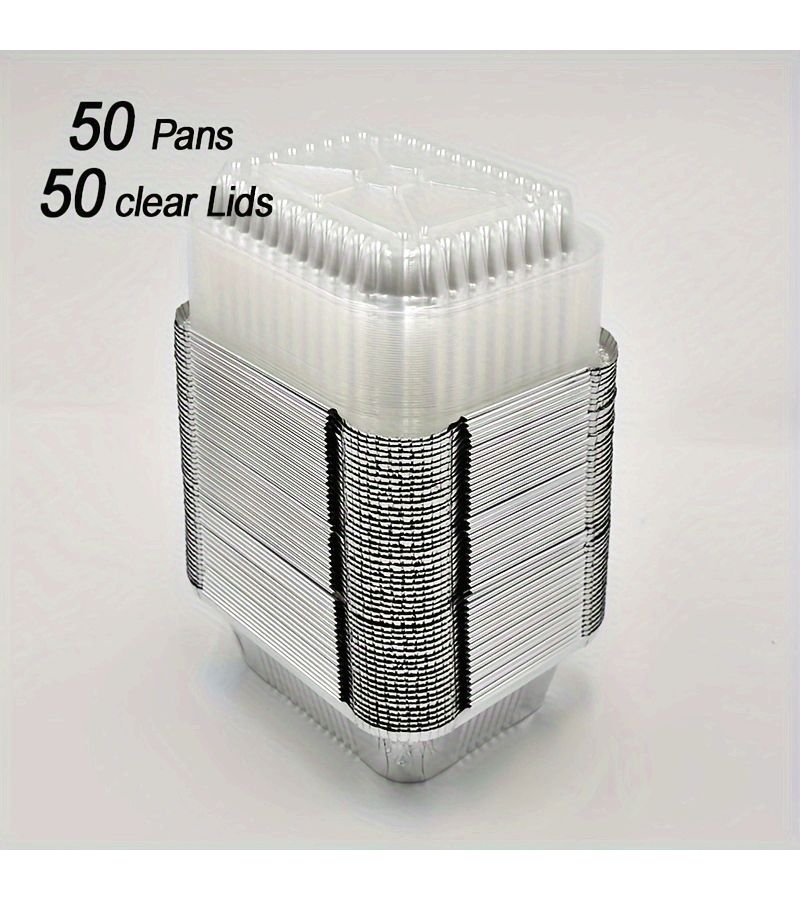 50 Disposable Aluminum Foil Pans with Clear Lids for Baking and Catering - Image 1