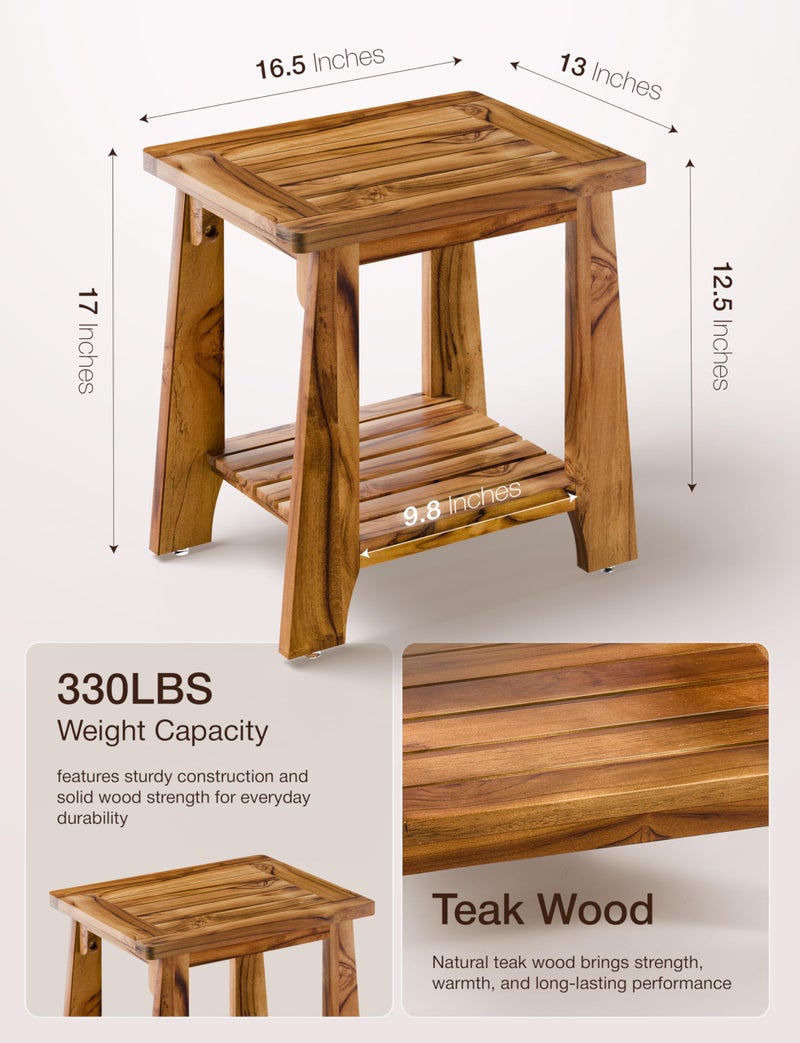TINAMO Teak Storage Adirondack Side Table - 330LBS Capacity 2-Tier Wooden Outdoor Side Table, Patio Table for Patio, Garden, Lawn - Sturdy Wood Outdoor End Table - Assembly Required - Image 2