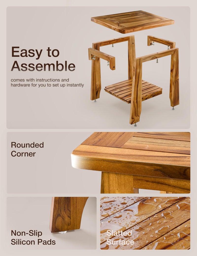 TINAMO Teak Storage Adirondack Side Table - 330LBS Capacity 2-Tier Wooden Outdoor Side Table, Patio Table for Patio, Garden, Lawn - Sturdy Wood Outdoor End Table - Assembly Required - Image 3