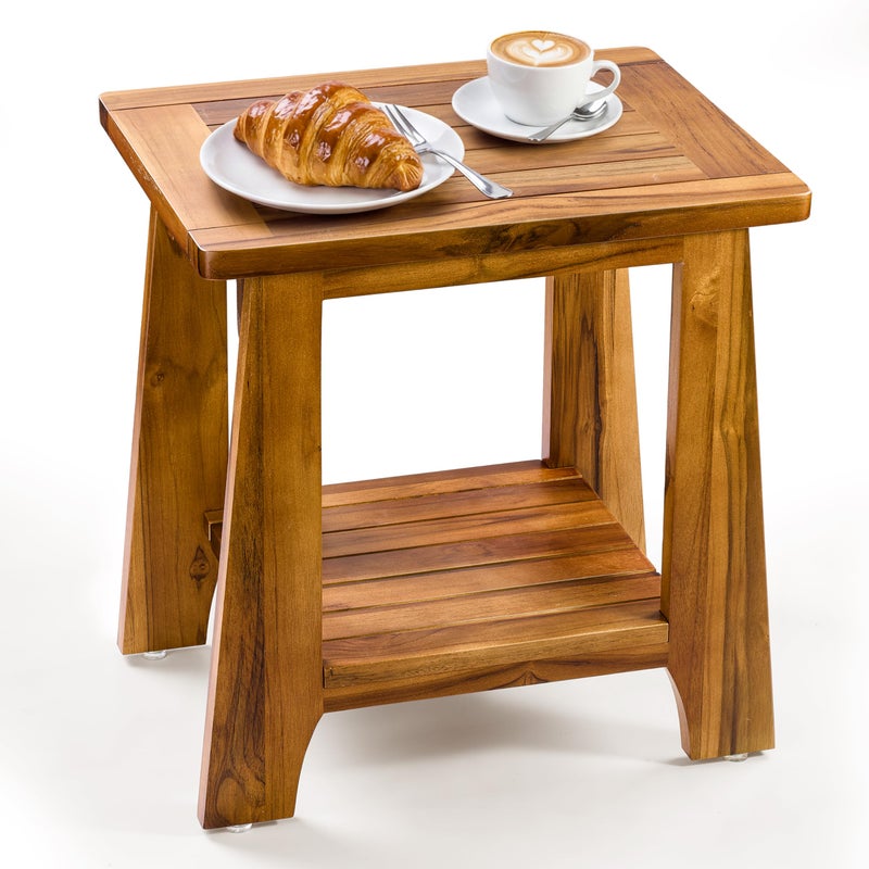 TINAMO Teak Storage Adirondack Side Table - 330LBS Capacity 2-Tier Wooden Outdoor Side Table, Patio Table for Patio, Garden, Lawn - Sturdy Wood Outdoor End Table - Assembly Required - Image 1