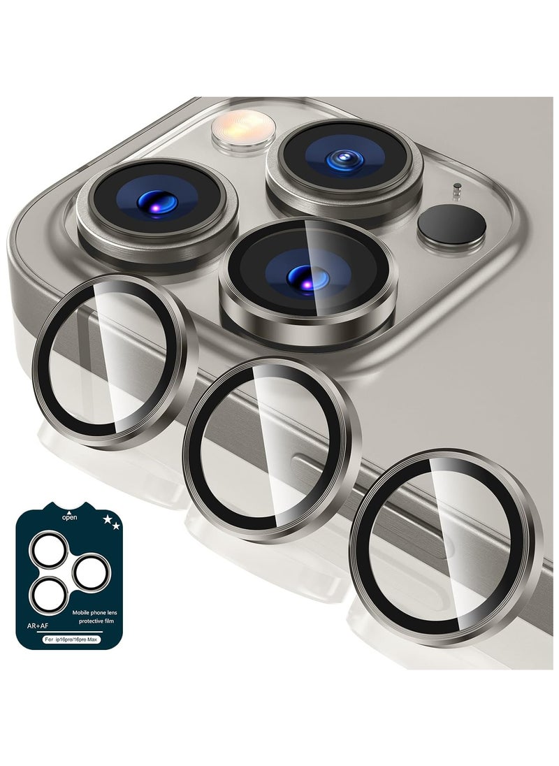 YoYoTech Natural Titanium Compatible for iPhone 16 Pro / iPhone 16 Pro Max Camera Lens Protector, AR Lens Protector Auto Installation,9H Tempered Glass,AR+AF Metal Individual Ring - Natural Titanium  - Image 1