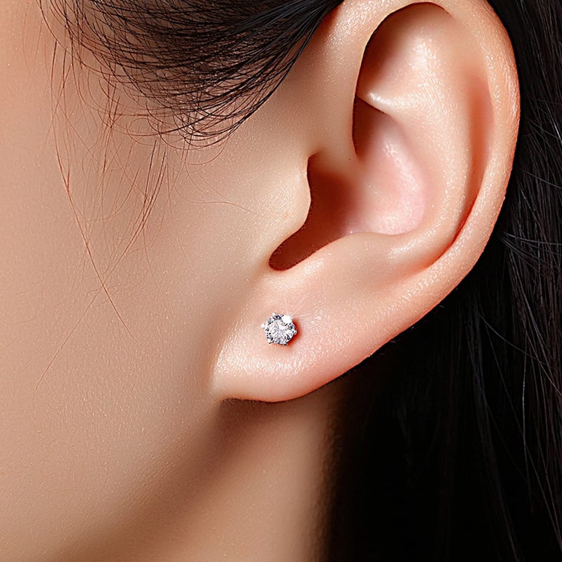 ALEXCRAFT Silver Stud Earrings for Women, Sterling Silver Cubic Zirconia Halo Stud Earrings Set Round Heart Square Diamond Studs Valentines Earrings Pack, 6 Pairs - Image 3