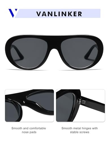 VANLINKER Retro Aviator Sunglasses for Women Chic Classic 70s Vintage Trendy 2026 Chunky Sun Glasses VL9865,Black - Image 4