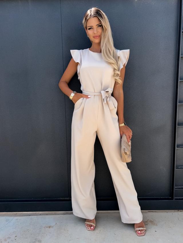 2022 High Waist Commuter Belted Jumpsuit for Women Apricot - Image 1