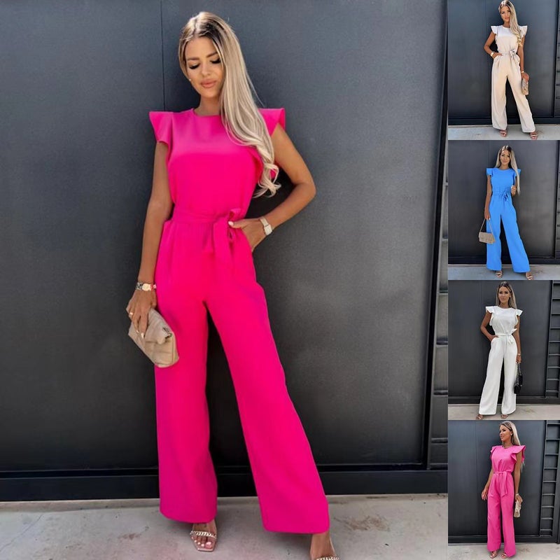 2022 High Waist Commuter Belted Jumpsuit for Women Apricot - Image 4