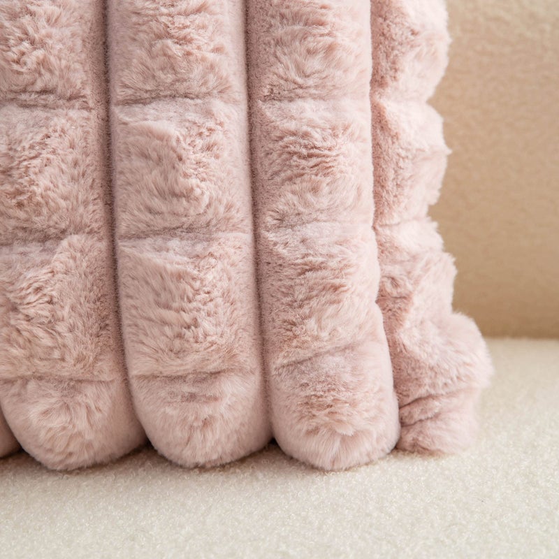 Neelvin Pink Faux Fur Cozy Soft Plaid Decorative Throw Pillow Covers 18x18 inch Set of 2,Velvet Pillowcase Cushion Case for Sofa Couch - Image 5